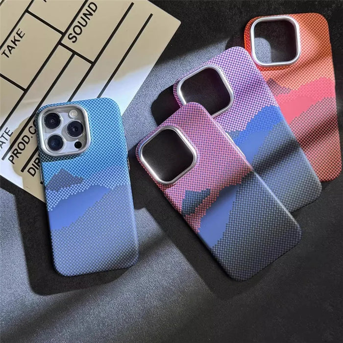 For iPhone 13 Pro 6.1 inch Cover Hard PC Carbon Fiber Texture Case Compatible with MagSafe - Red  /  Green - 6