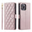 For iPhone 15 Pro Leather Case with Strap Wallet Phone Cover Rhombus Grid Pattern - Rose Gold - 1