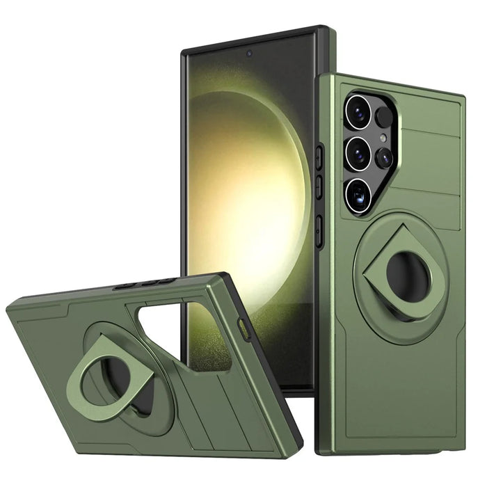 For Samsung Galaxy S24 Ultra Phone Case Magnetic Ring Holder Kickstand Back Cover - Green - 1