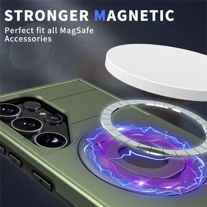 For Samsung Galaxy S24 Ultra Phone Case Magnetic Ring Holder Kickstand Back Cover - Green - 2