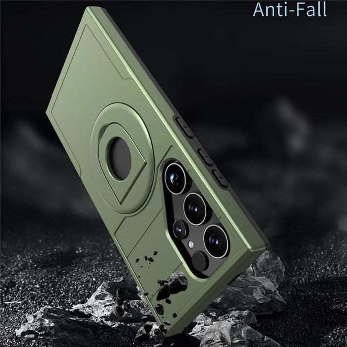 For Samsung Galaxy S24 Ultra Phone Case Magnetic Ring Holder Kickstand Back Cover - Green - 3