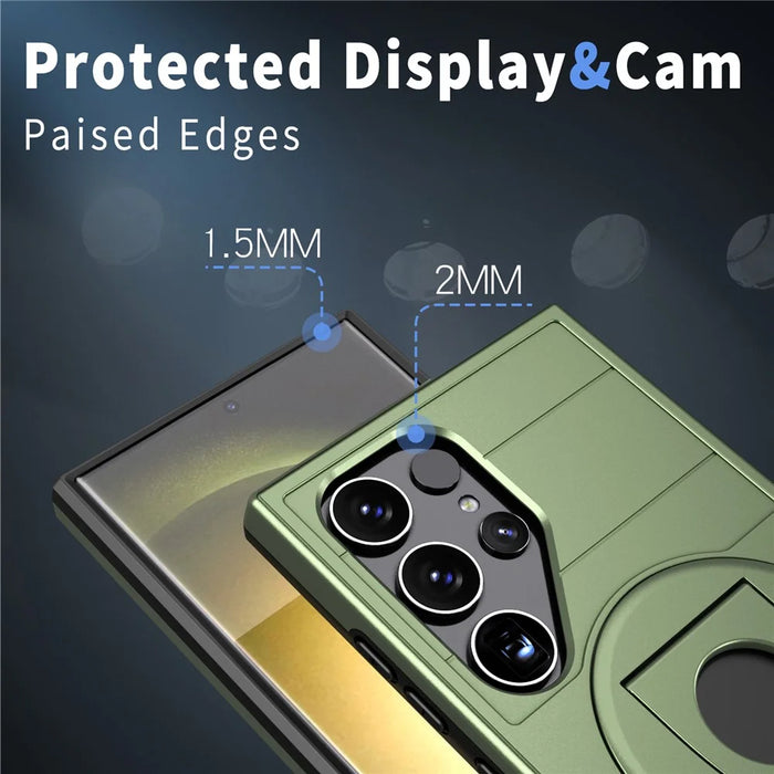 For Samsung Galaxy S24 Ultra Phone Case Magnetic Ring Holder Kickstand Back Cover - Green - 4