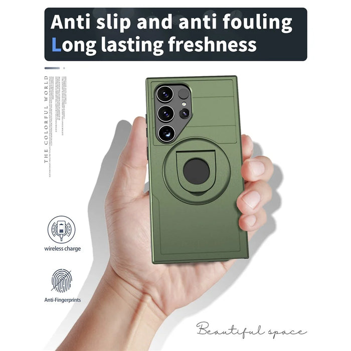 For Samsung Galaxy S24 Ultra Phone Case Magnetic Ring Holder Kickstand Back Cover - Green - 5