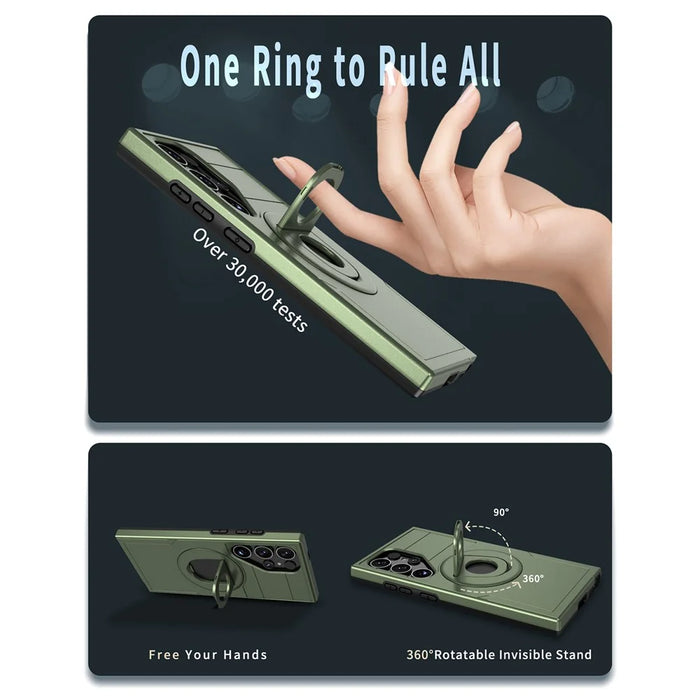 For Samsung Galaxy S24 Ultra Phone Case Magnetic Ring Holder Kickstand Back Cover - Green - 6