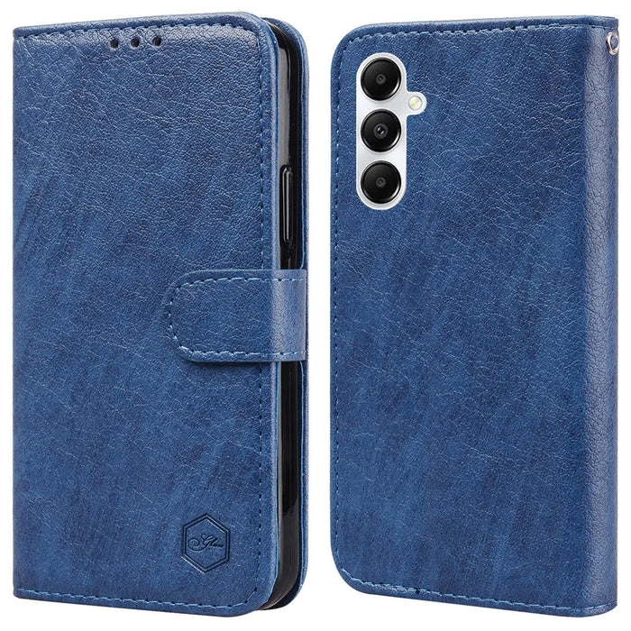 For Samsung Galaxy A55 5G Case Solid Color PU Leather Stand Phone Cover - Dark Blue - 1