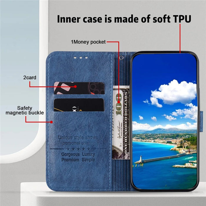 For Samsung Galaxy A55 5G Case Solid Color PU Leather Stand Phone Cover - Dark Blue - 2