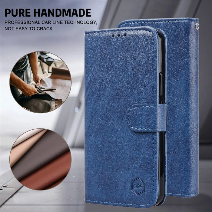 For Samsung Galaxy A55 5G Case Solid Color PU Leather Stand Phone Cover - Dark Blue - 4