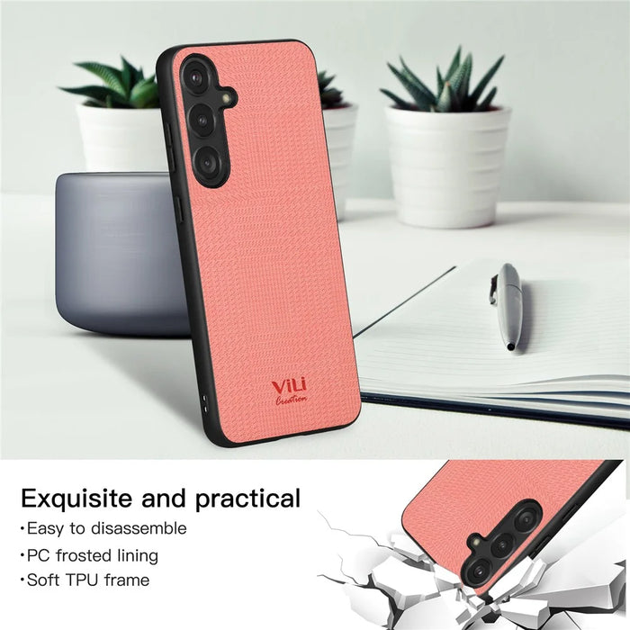 VILI TH Series for Samsung Galaxy S24+ Case Shockproof Leather Coated PC+TPU Protective Cover - Pink - 3