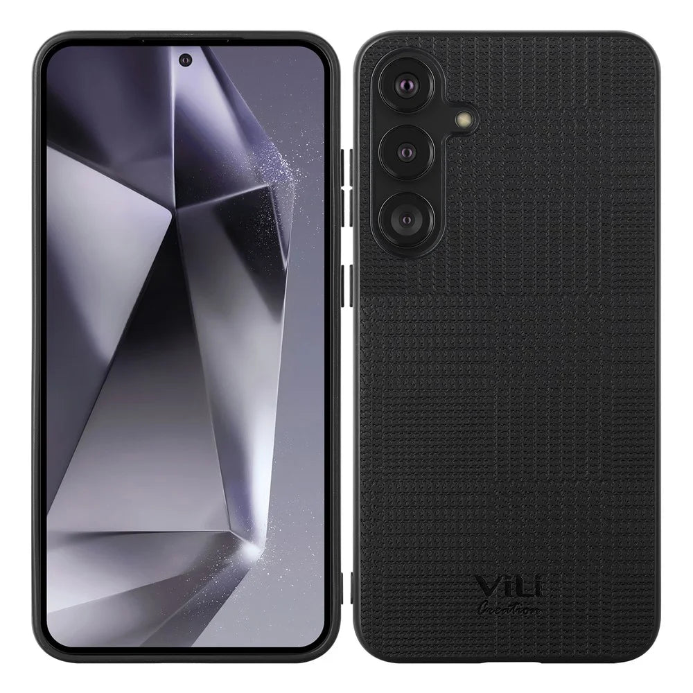 VILI TH Series for Samsung Galaxy S24 Case Leather Coated PC+TPU Anti-drop Back Cover - Black - 1