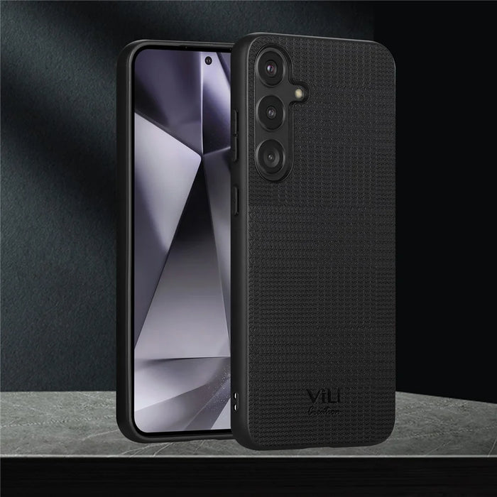 VILI TH Series for Samsung Galaxy S24 Case Leather Coated PC+TPU Anti-drop Back Cover - Black - 2
