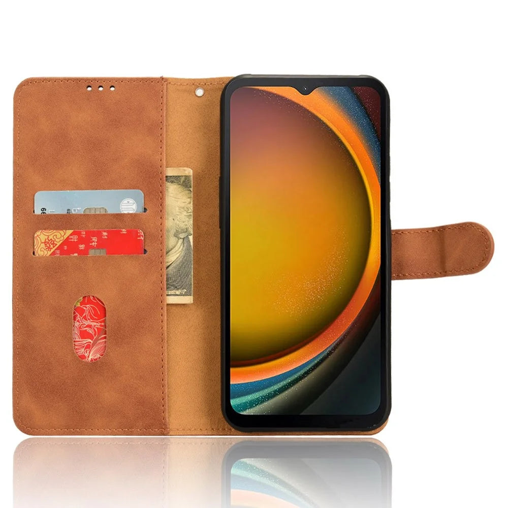 For Samsung Galaxy Xcover7 Cell Phone Case Skin-touch Folio PU Leather Wallet Cover - Brown - 2