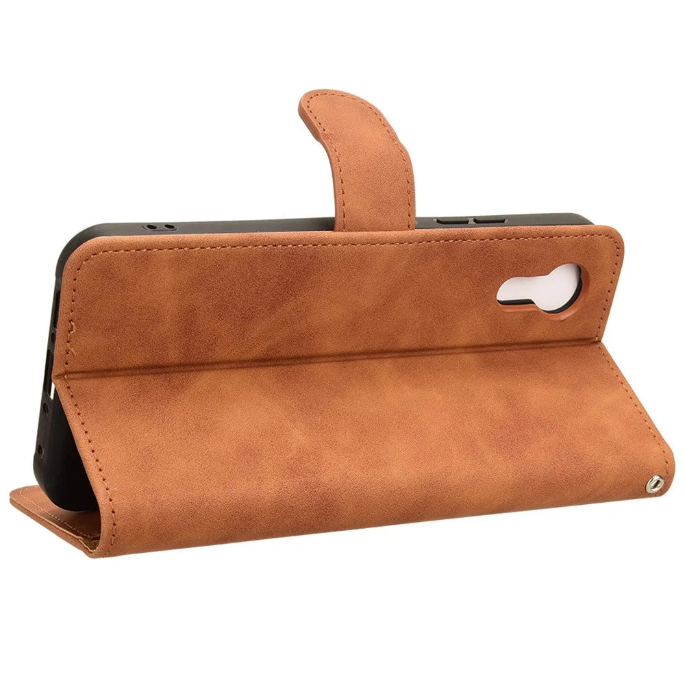 For Samsung Galaxy Xcover7 Cell Phone Case Skin-touch Folio PU Leather Wallet Cover - Brown - 3