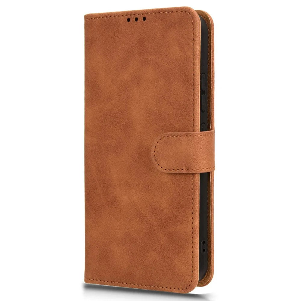 For Samsung Galaxy Xcover7 Cell Phone Case Skin-touch Folio PU Leather Wallet Cover - Brown - 4