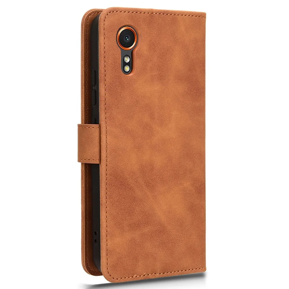 For Samsung Galaxy Xcover7 Cell Phone Case Skin-touch Folio PU Leather Wallet Cover - Brown - 5