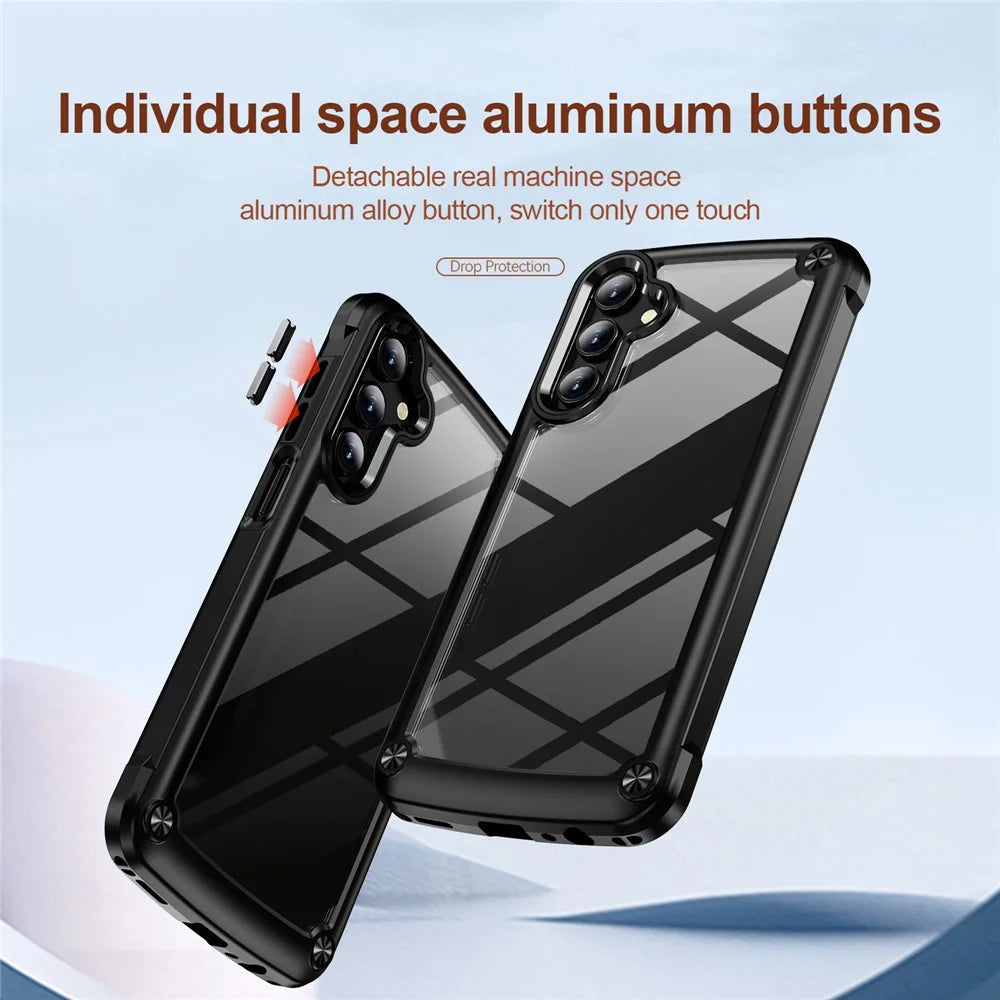 For Samsung Galaxy A15 4G / 5G Phone Case Hybrid PC + TPU Back Cover with Alloy Lens Frame - Black - 4