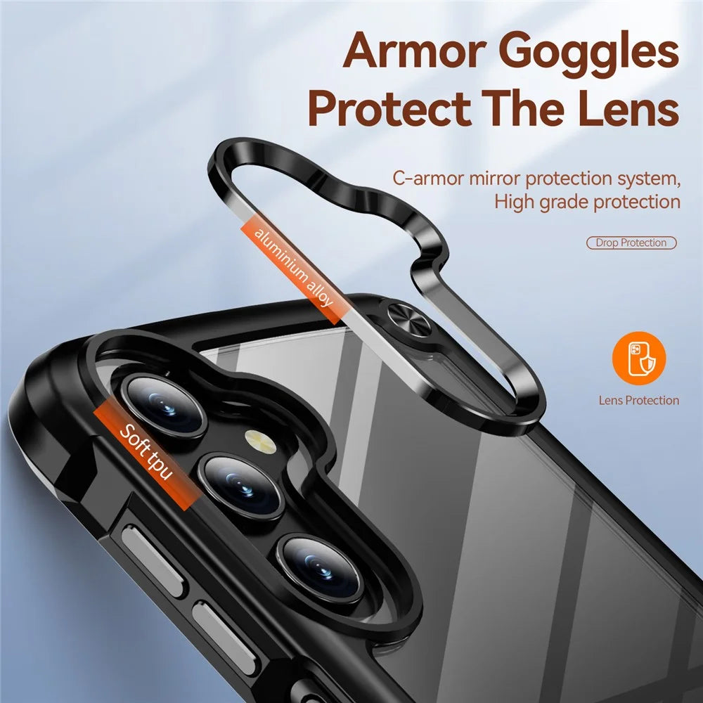 For Samsung Galaxy A15 4G / 5G Phone Case Hybrid PC + TPU Back Cover with Alloy Lens Frame - Black - 5