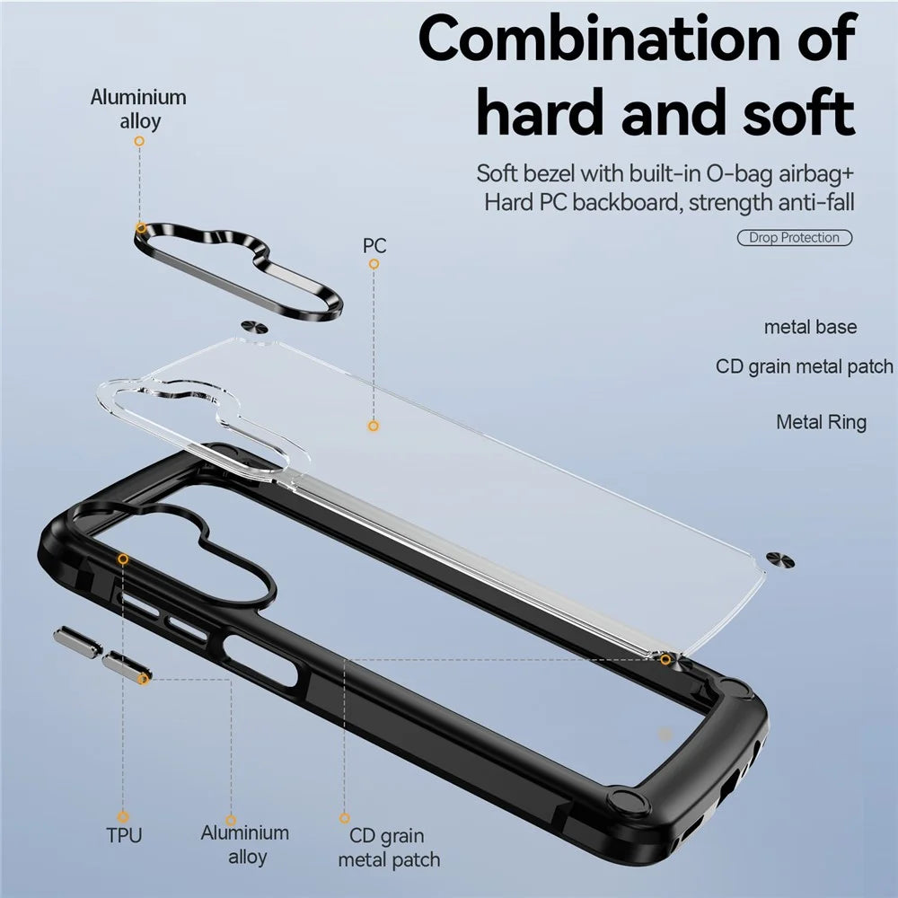 For Samsung Galaxy A15 4G / 5G Phone Case Hybrid PC + TPU Back Cover with Alloy Lens Frame - Black - 6