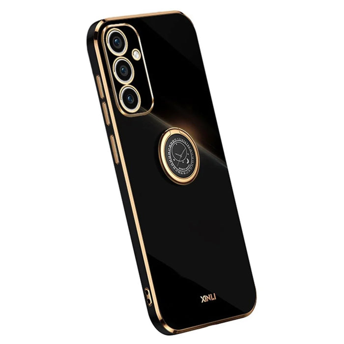 XINLI For Samsung Galaxy A55 5G Cell Phone Case Electroplating Gold Edge Kickstand Shell - Black - 1
