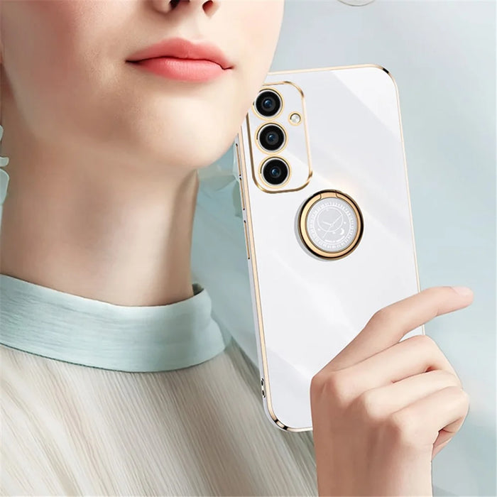XINLI For Samsung Galaxy A55 5G Cell Phone Case Electroplating Gold Edge Kickstand Shell - Black - 3