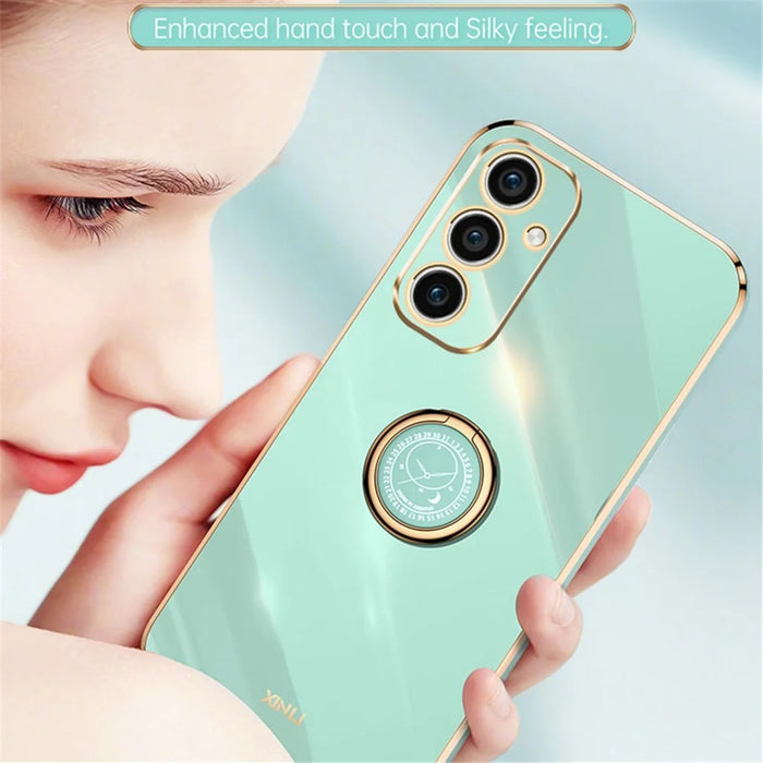 XINLI For Samsung Galaxy A55 5G Cell Phone Case Electroplating Gold Edge Kickstand Shell - Black - 4