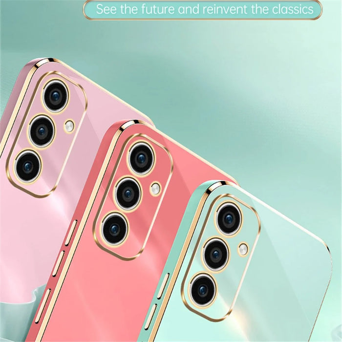 XINLI For Samsung Galaxy A55 5G Cell Phone Case Electroplating Gold Edge Kickstand Shell - Black - 6
