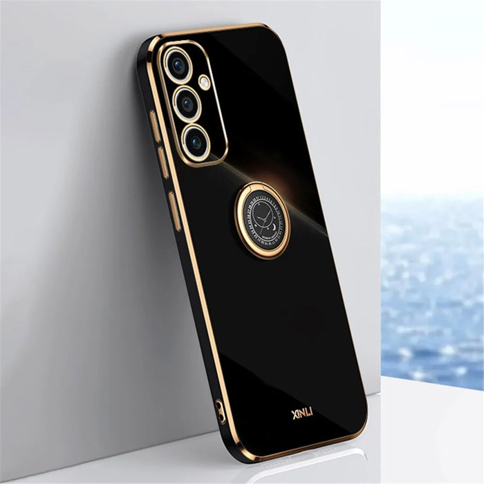 XINLI For Samsung Galaxy A55 5G Cell Phone Case Electroplating Gold Edge Kickstand Shell - Black - 7