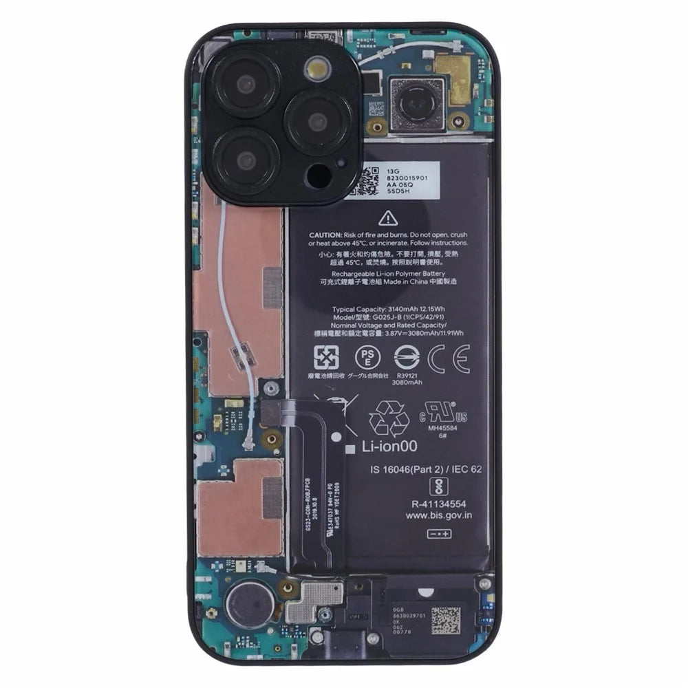 AL Series for iPhone 15 Pro Glass Phone Case Battery Circuit Board Pattern - Long Battery Circuit Board - 3