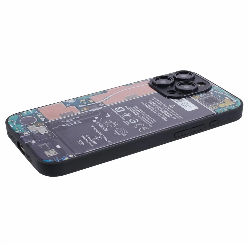 AL Series for iPhone 15 Pro Glass Phone Case Battery Circuit Board Pattern - Long Battery Circuit Board - 4