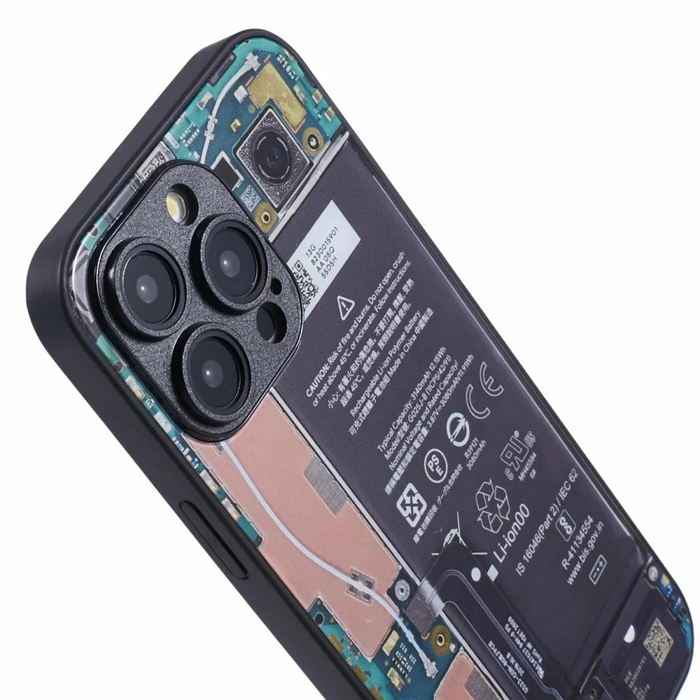 AL Series for iPhone 15 Pro Glass Phone Case Battery Circuit Board Pattern - Long Battery Circuit Board - 6