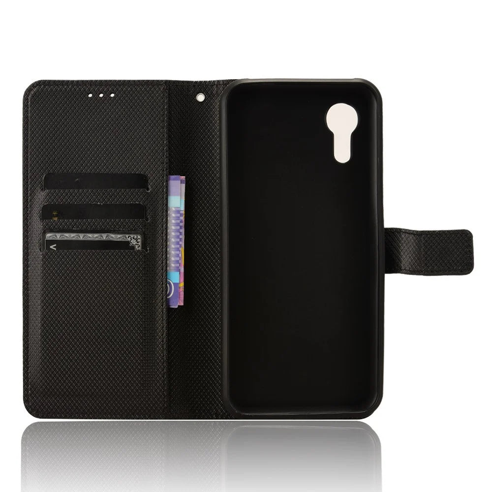 For Samsung Galaxy Xcover7 Case Diamond Texture Leather Phone Stand Cover - Black - 4