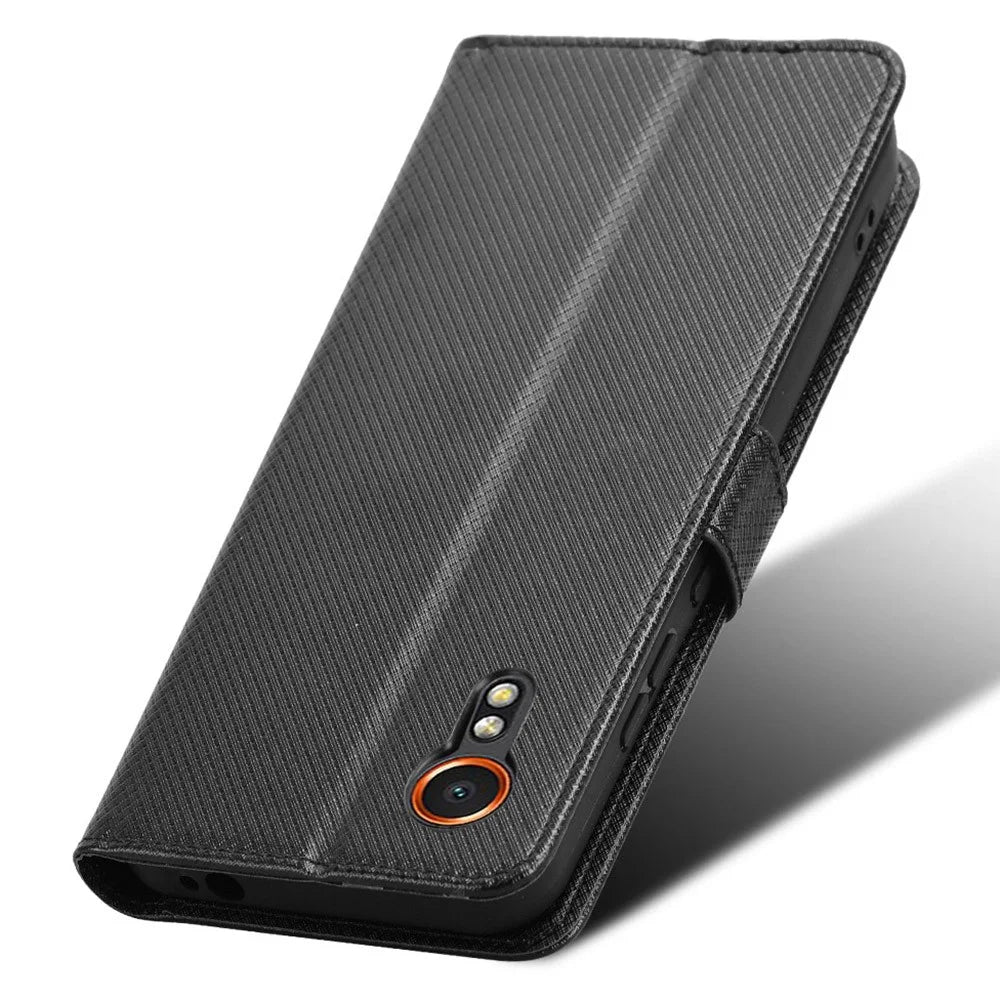 For Samsung Galaxy Xcover7 Case Diamond Texture Leather Phone Stand Cover - Black - 5