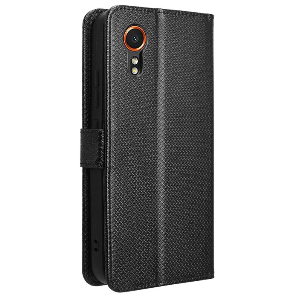 For Samsung Galaxy Xcover7 Case Diamond Texture Leather Phone Stand Cover - Black - 7