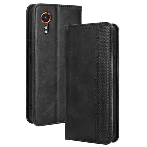 For Samsung Galaxy Xcover7 Wallet Case PU Leather Stand Retro Phone Cover - Black - 1