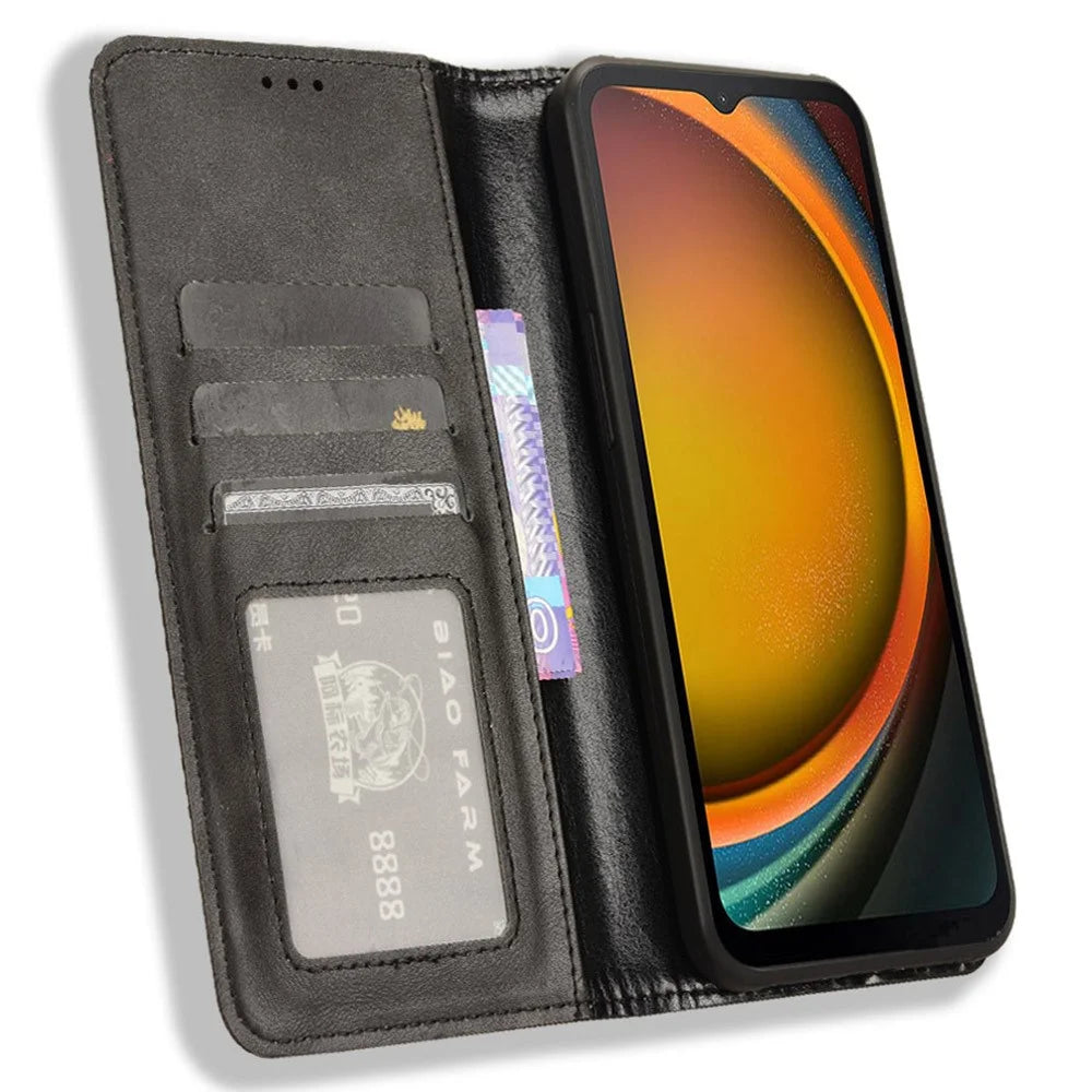 For Samsung Galaxy Xcover7 Wallet Case PU Leather Stand Retro Phone Cover - Black - 2