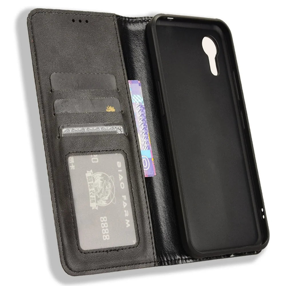 For Samsung Galaxy Xcover7 Wallet Case PU Leather Stand Retro Phone Cover - Black - 5