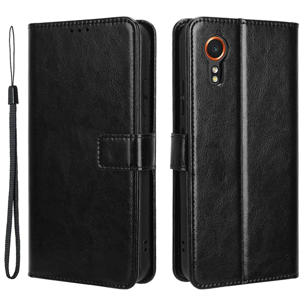 For Samsung Galaxy Xcover7 Cell Phone Case  Anti-scratch Leather Crazy Horse Texture Shell - Black - 1