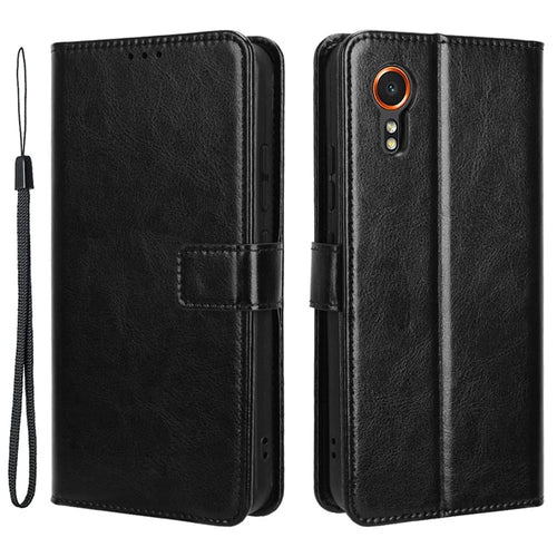 For Samsung Galaxy Xcover7 Cell Phone Case  Anti-scratch Leather Crazy Horse Texture Shell - Black - 1