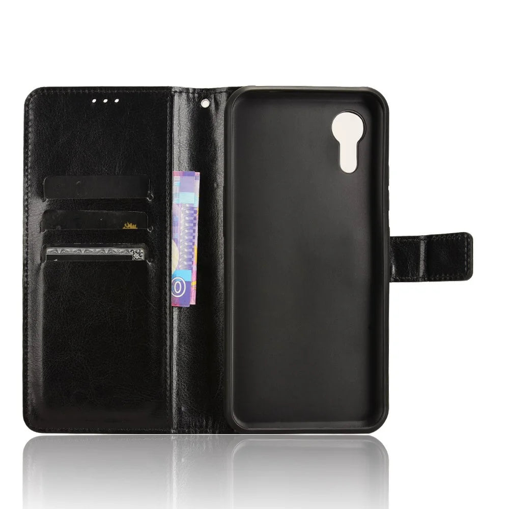 For Samsung Galaxy Xcover7 Cell Phone Case  Anti-scratch Leather Crazy Horse Texture Shell - Black - 4