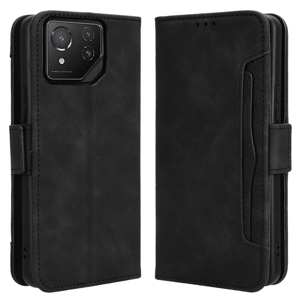 For Asus ROG Phone 8 Pro 5G / 8 5G Case Stand Leather Cover with Multiple Card Slots - Black - 1