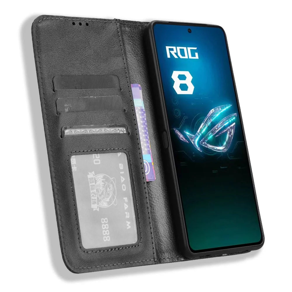 For Asus ROG Phone 8 Pro 5G / 8 5G Case Magnetic Closing Wallet Leather Phone Cover - Black - 2