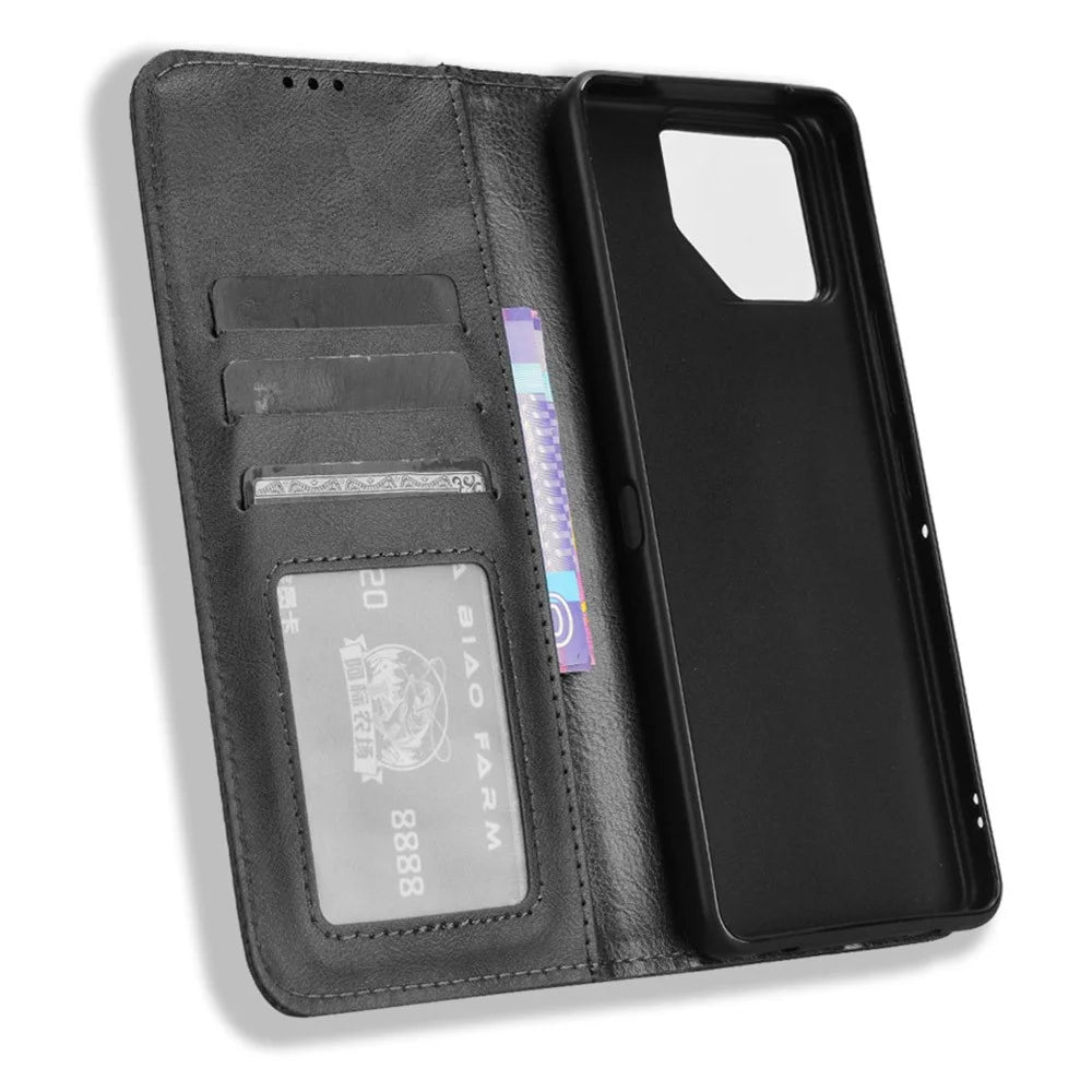 For Asus ROG Phone 8 Pro 5G / 8 5G Case Magnetic Closing Wallet Leather Phone Cover - Black - 4