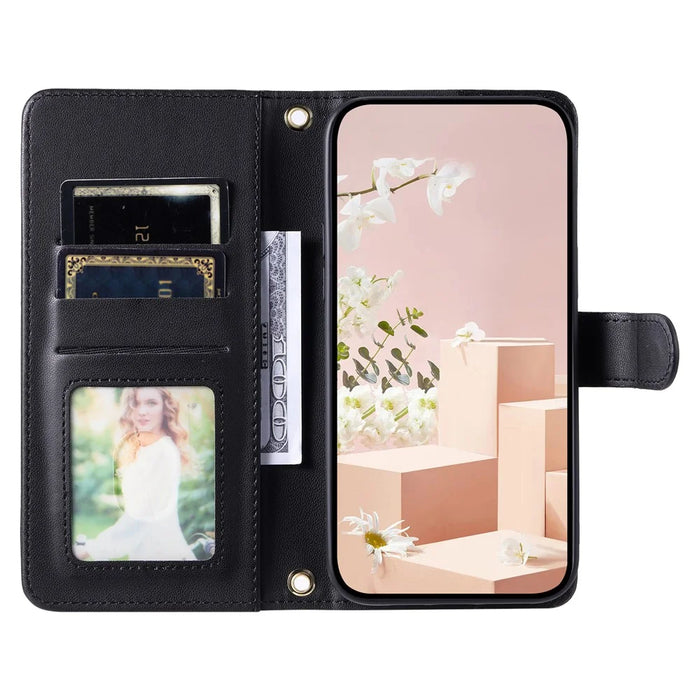 For iPhone 14 Plus Case PU Leather Wallet Flip Cover Rhombus Grid Pattern - Black - 2