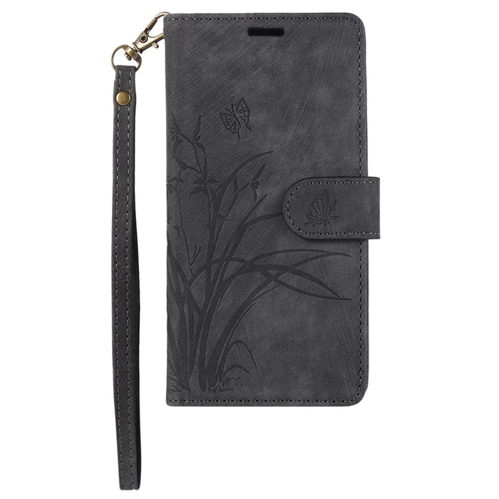 For Google Pixel 8 Pro Flip Leather Case Orchid Butterfly Pattern Wallet Phone Cover - Black - 6