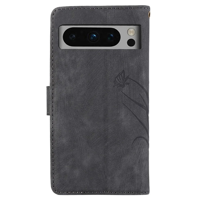 For Google Pixel 8 Pro Flip Leather Case Orchid Butterfly Pattern Wallet Phone Cover - Black - 7