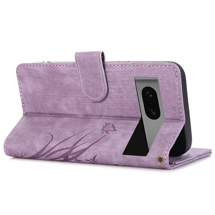 For Google Pixel 8 Case Orchid Butterfly Pattern Leather Cover Phone Wallet - Purple - 3