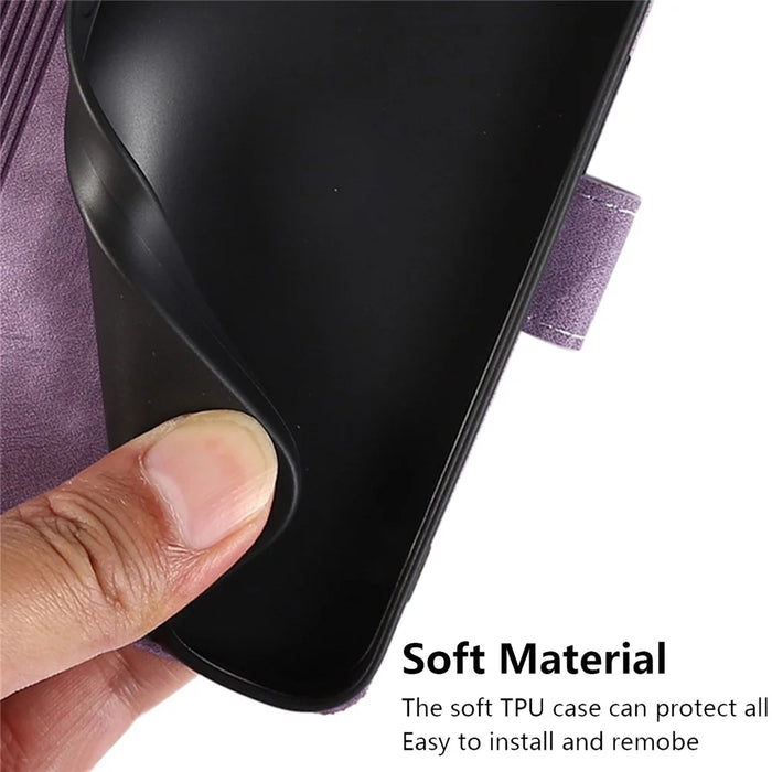 For Google Pixel 8 Case Orchid Butterfly Pattern Leather Cover Phone Wallet - Purple - 5