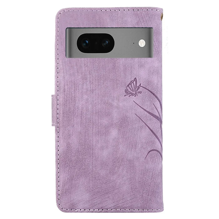 For Google Pixel 8 Case Orchid Butterfly Pattern Leather Cover Phone Wallet - Purple - 7