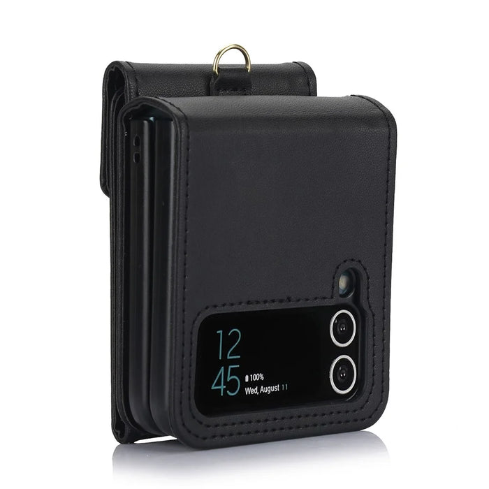 For Samsung Galaxy Z Flip4 5G Crossbody Phone Case RFID Blocking Card Holder Cover - Black - 2