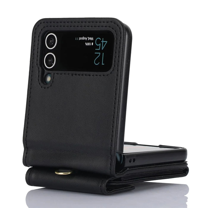 For Samsung Galaxy Z Flip4 5G Crossbody Phone Case RFID Blocking Card Holder Cover - Black - 3
