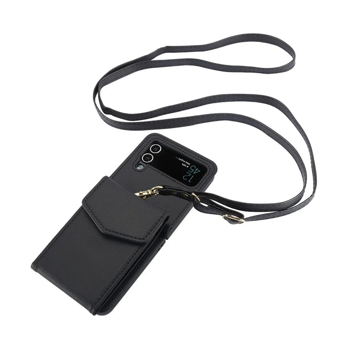 For Samsung Galaxy Z Flip4 5G Crossbody Phone Case RFID Blocking Card Holder Cover - Black - 4